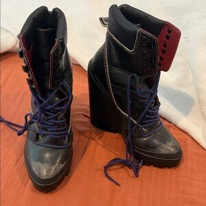 Diesel Black and Red Lace-Up Women's Boots